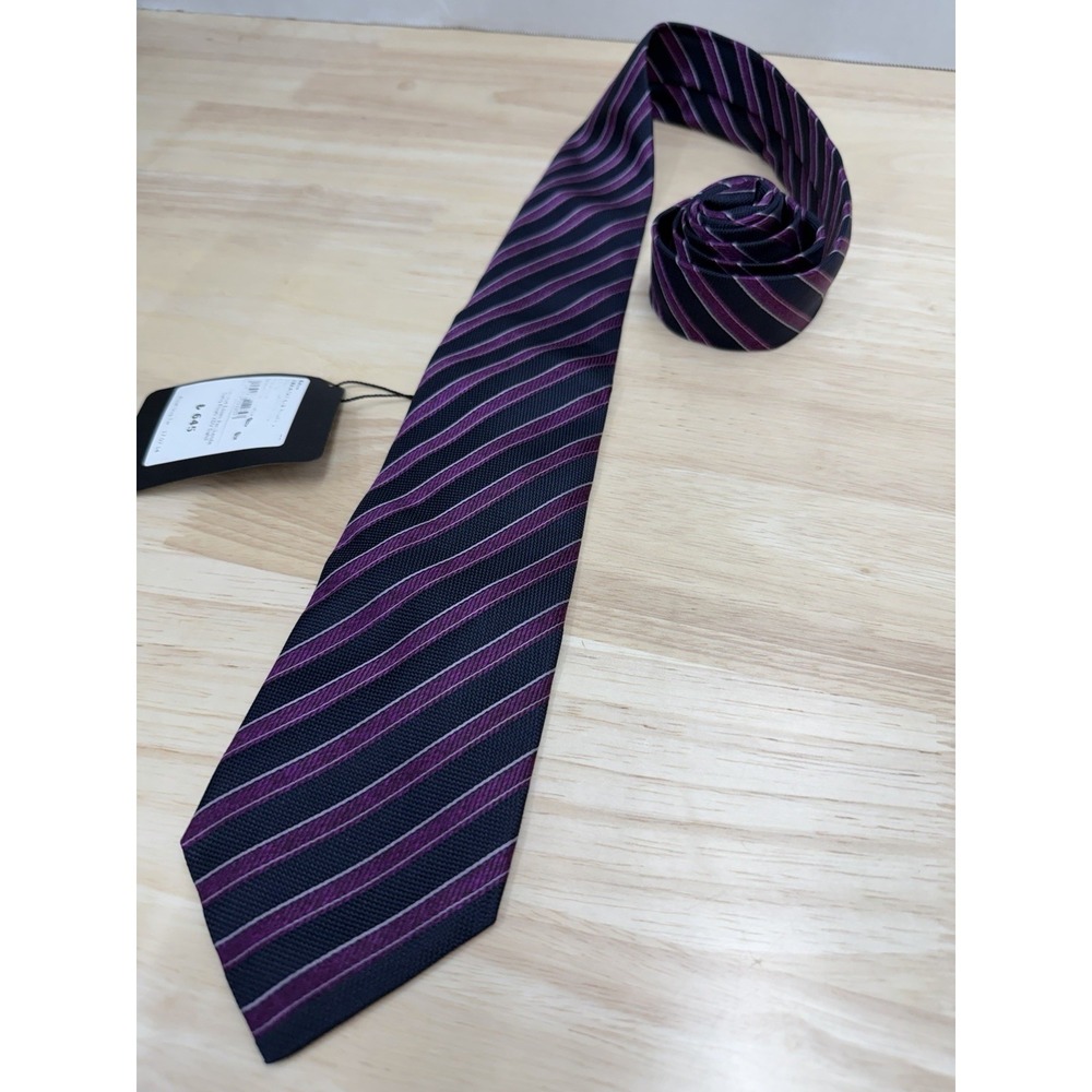 Kiton Napoli High End Luxury Tie 100% Silk Purple Blue Striped Made In Italy